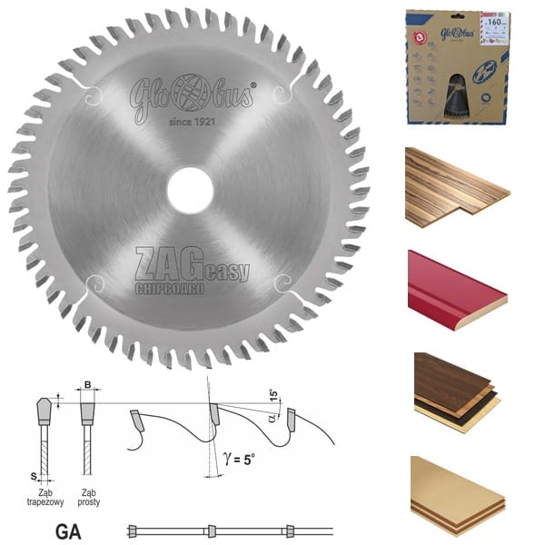 Tarcza HM do płyty i MDF 160mm 60z ZAGeasy Globus
